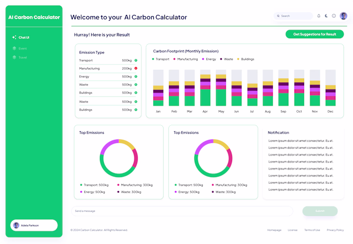 AI Carbon Calculator Dashboard UI design