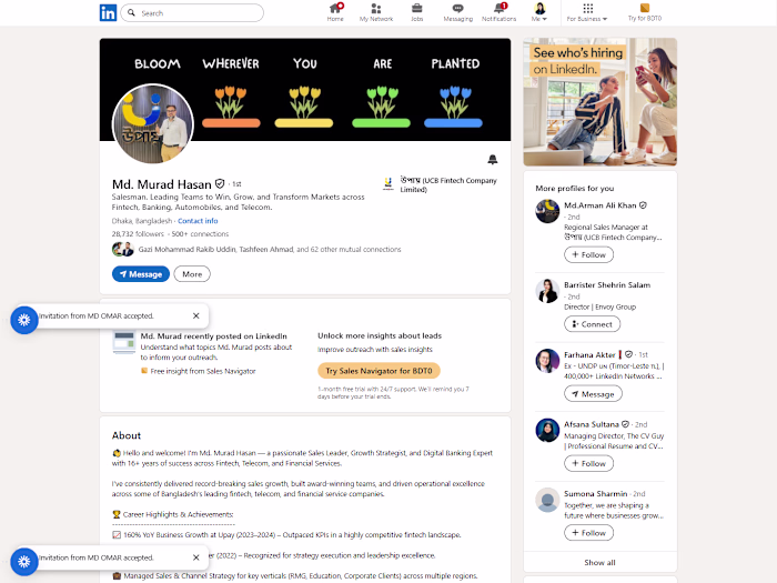 LinkedIn Profile optimization with SEO content.