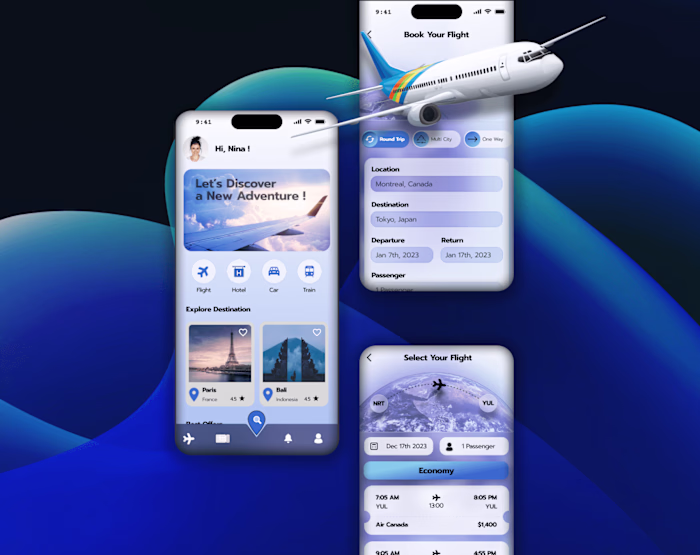 UI/UX designs: Flight Reservation App Roommates Rental App💫✨