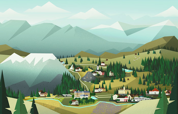 Illustrated Austrian Landscape