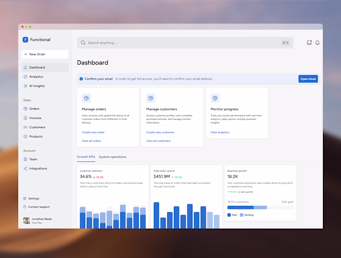 Orders dashboard built with the Functional design system. An...