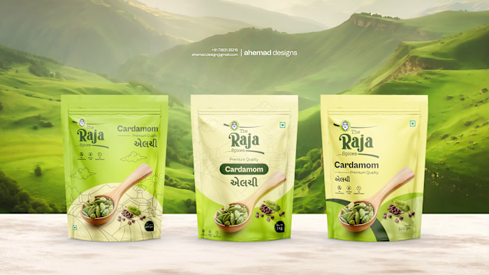 RAJA Spices — Packaging Design for Premium Elaichi In Indian...