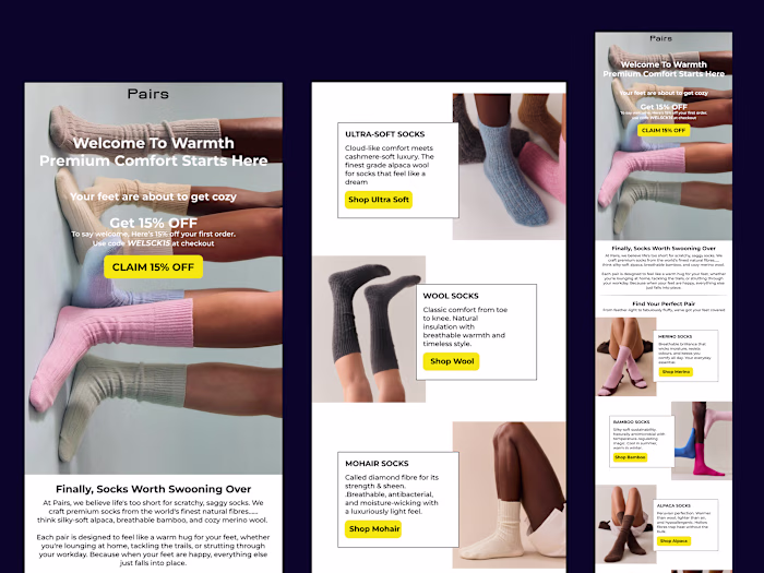 Welcome Email for PAIRS SOCKS