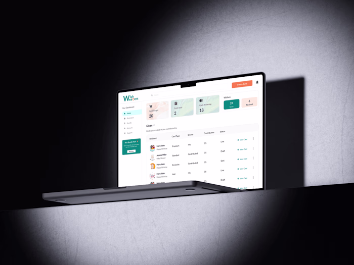 WishWeaver – Designed a website and dashboard for Celebrations