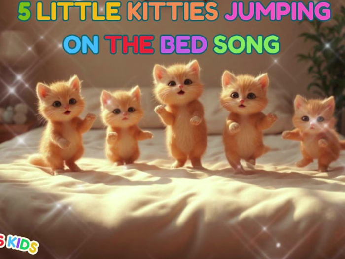 🐱🎶 5 Little Kitties Jumping on the Bed | Fun Nursery Rhyme fo…
