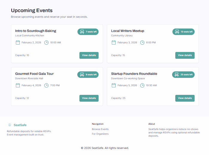 SeatSafe – Refundable Event Deposits
Free