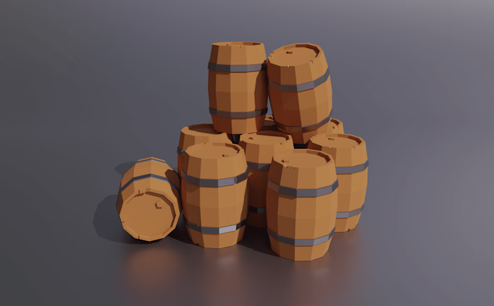Low Poly Style Wooden Barrel