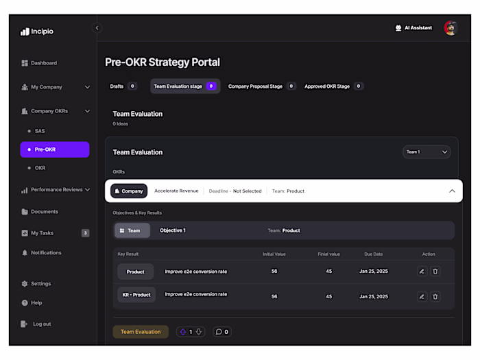 AI-Powered OKR & Performance Review System for Incipio