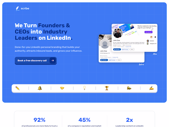 Landing Page Design for Scribe Branding
