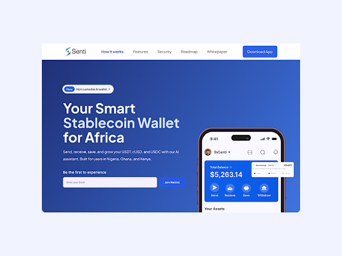 Senti Stablecoin Wallet Landing Page Launch