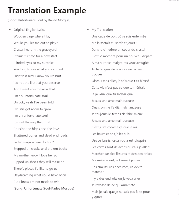Lyric Translation Example
