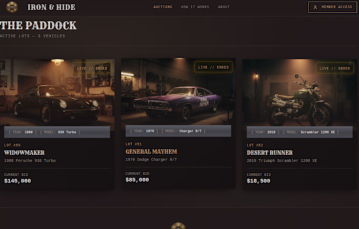 Iron & Hide is a members-only auction platform built for ser...
