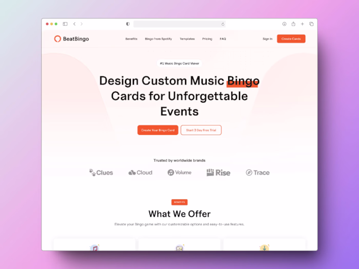 Landing Page + Web App Design for BeatBingo