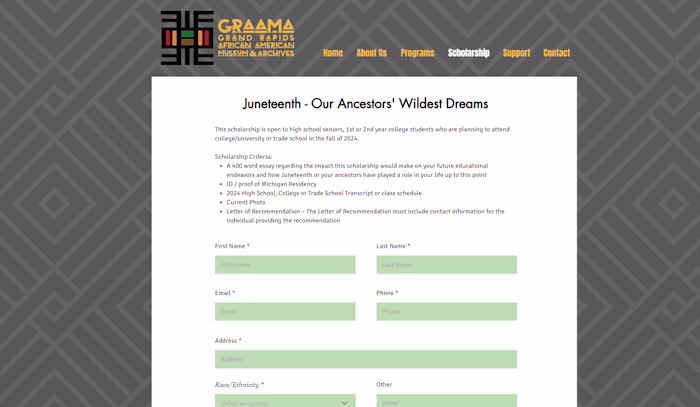 Scholarship Page Design for GRAAMA