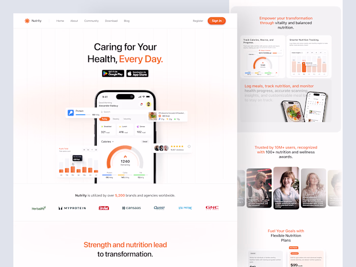 Nutrity Nutrition Tracker Landing Page Design
