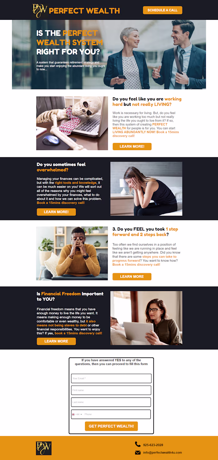 Perfect Wealth Landing Page for a client