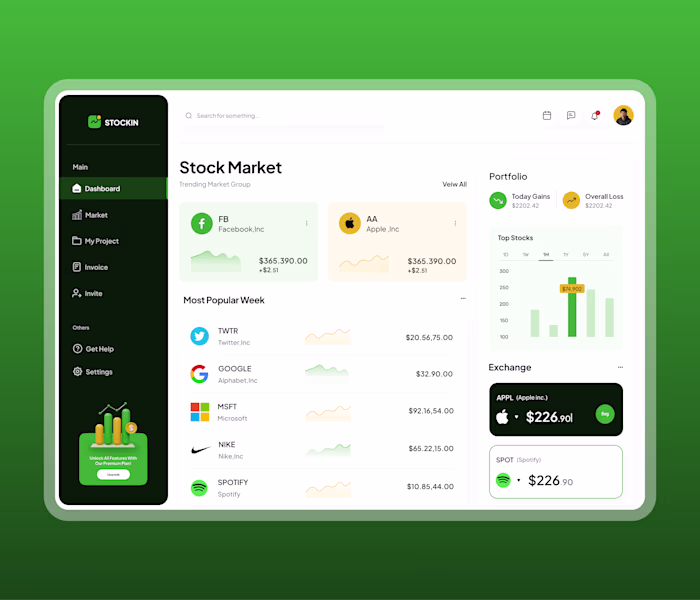 Stock Market & Investment Dashboard UI