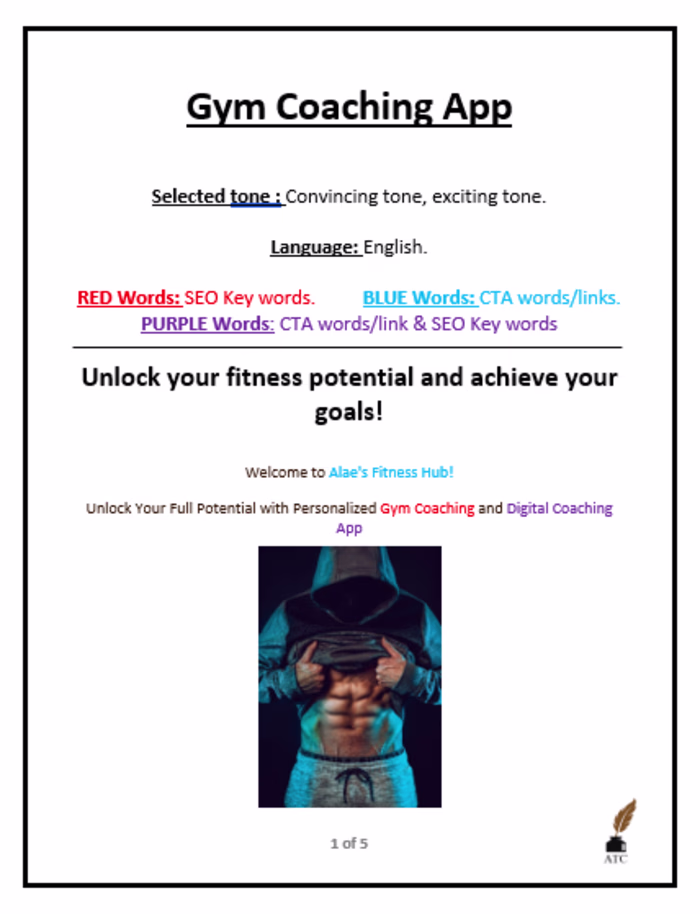 website content for a gym coachig app & website!