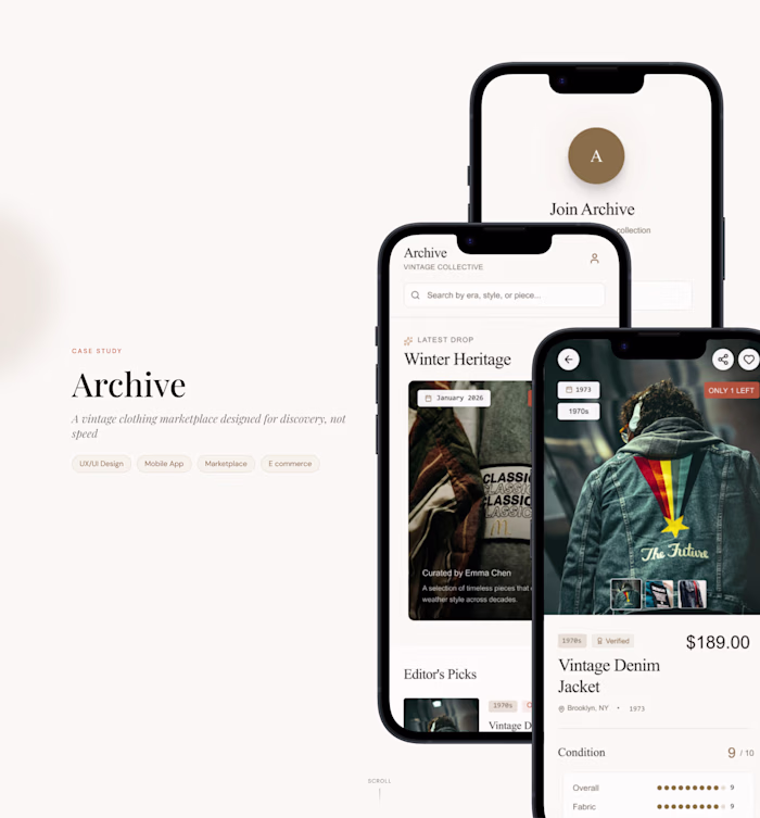 Archive-Vintage clothing app UX/UI design