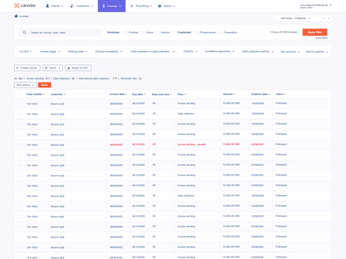 Redesign of Likvido's Invoice Management UI