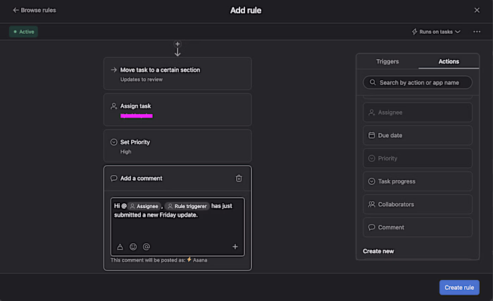 Asana automation (rules)