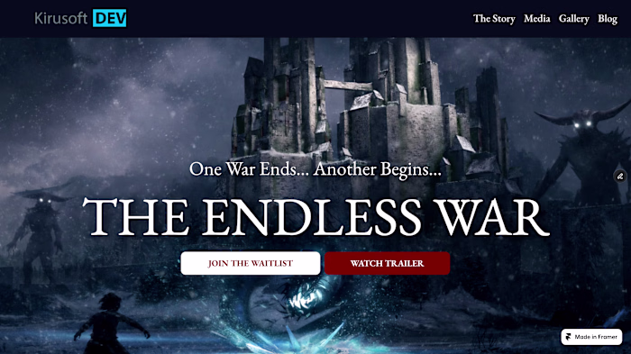 Endless War marketing page.