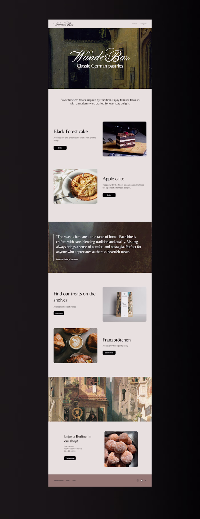 Bakery website landing page design