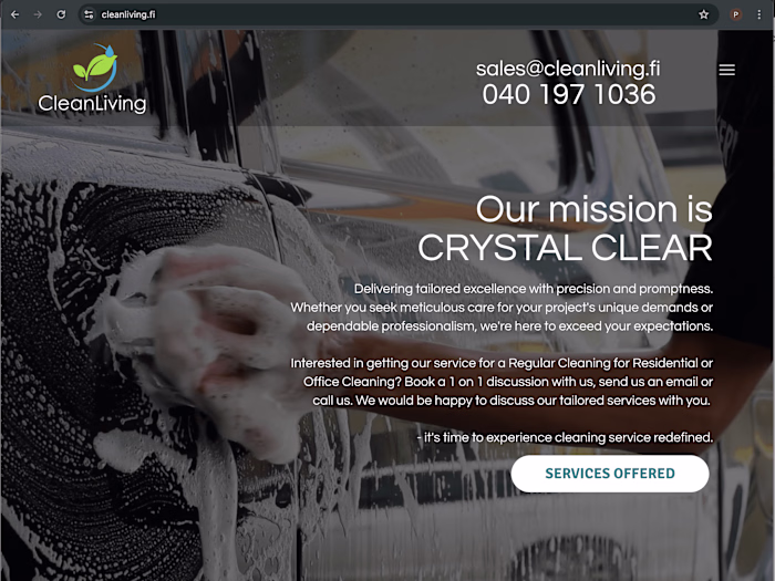 Cleanliving Oy - Web Design Project using Wix