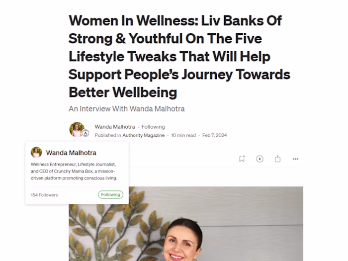 Featured on Medium (Authority Magazine) Women in Wellness.