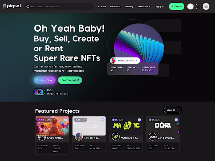 Piqsol Fractional NFT Marketplace. Best Multichain Fractional N…