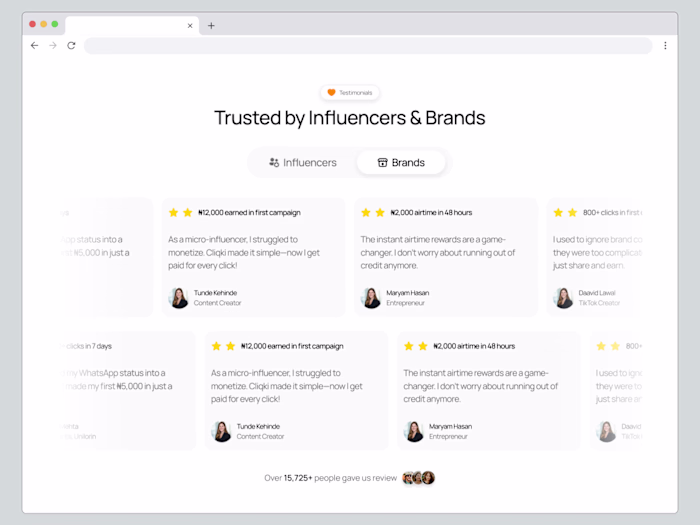 Cliqki Testimonial Section Design