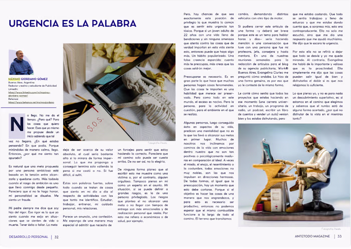 Urgencia es la palabra- Antetodo Magazine