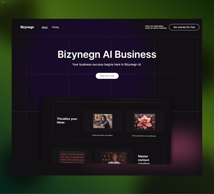 Hero design for Bizynegn AI