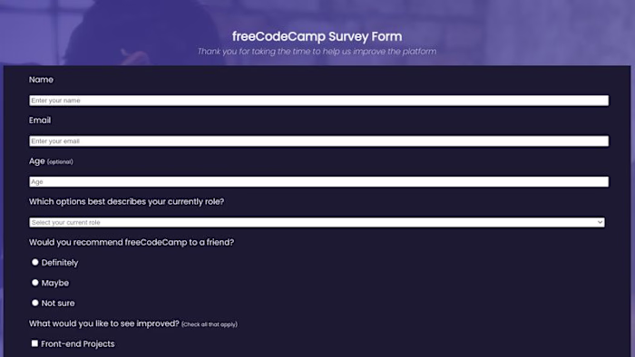 freeCodeCamp survey form exercise