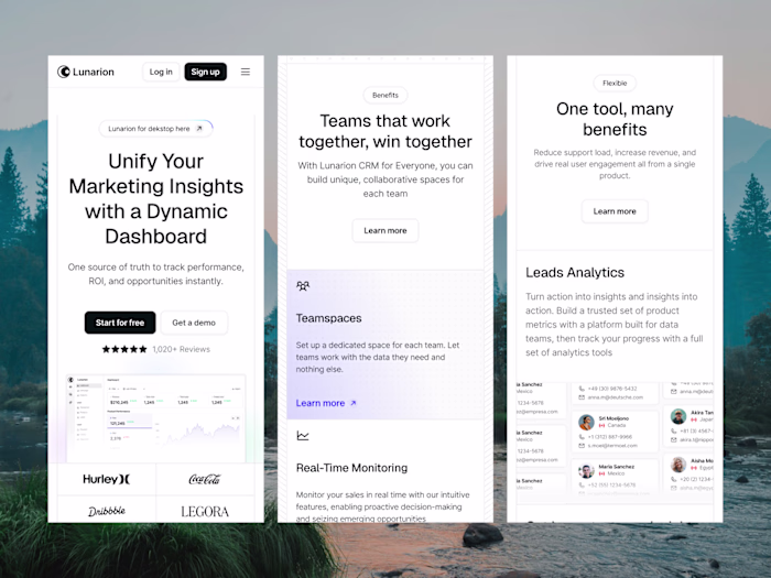 Lunarion Sales Dashboard Landing Page Design