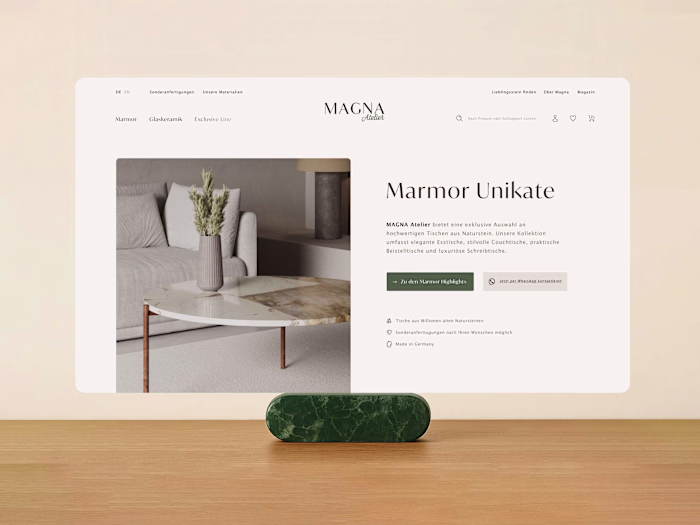 Website for a premium interior brand