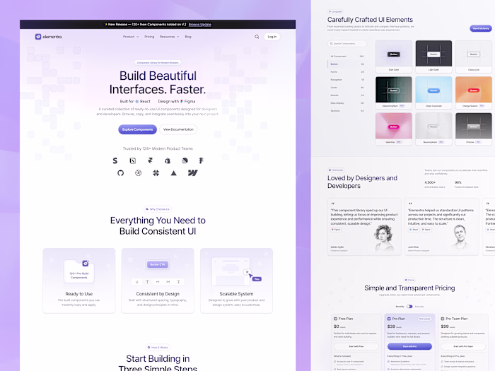 Elementra Component Library Landing Page Design