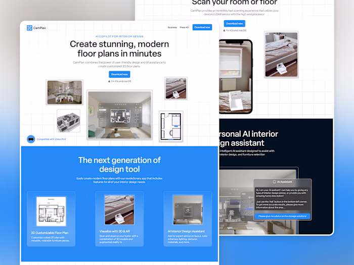 CamPlan - Landing Page Redesign for AI Floor Planning App