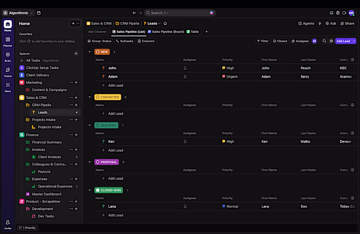 ClickUP CRM Setup + Dashboards
