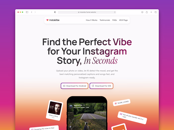InstaVibe: AI App Landing Page Design