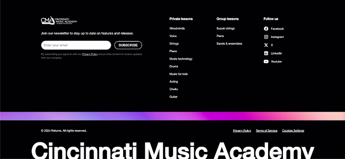 Cincinnati Music Academy webflow site