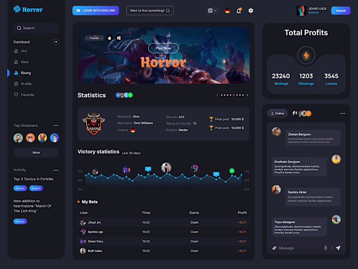 Gaming Dashboard UI UX Design