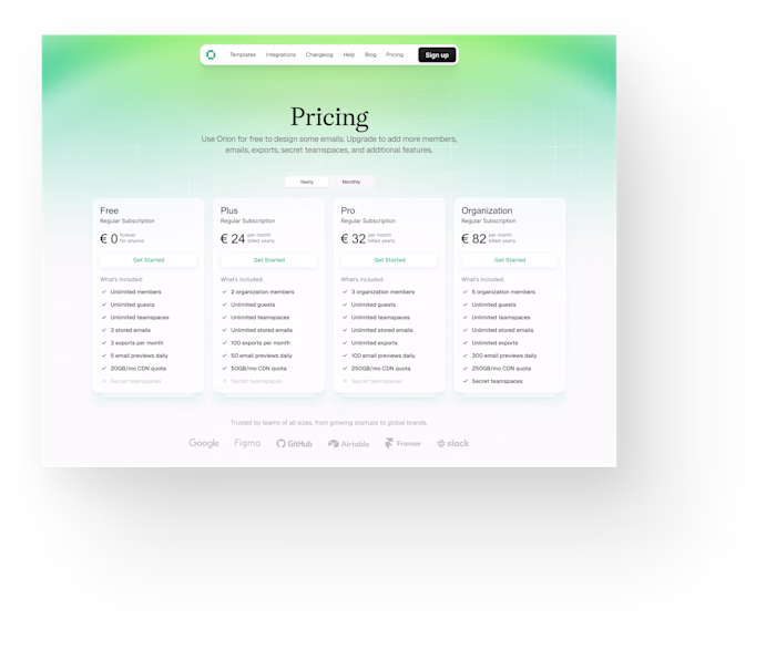 Pricing Page Redesign for Email Builder Platform