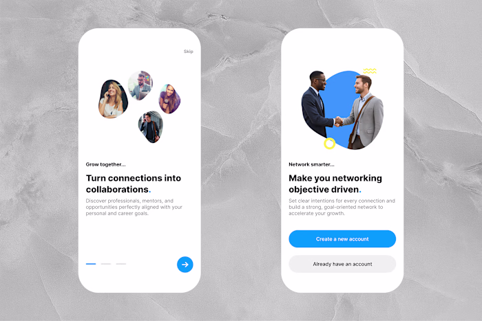 Mobile application design for a professional networkijg platform