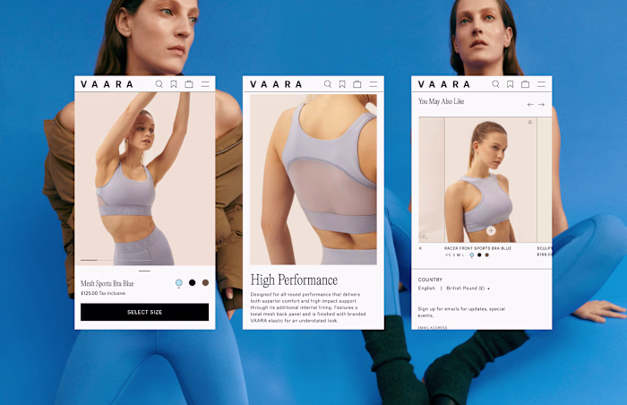Luxury activewear user interface (UI).