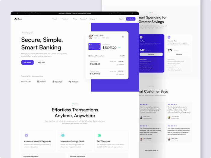 Zeno - Fintech Landing Page | UI/UX Design