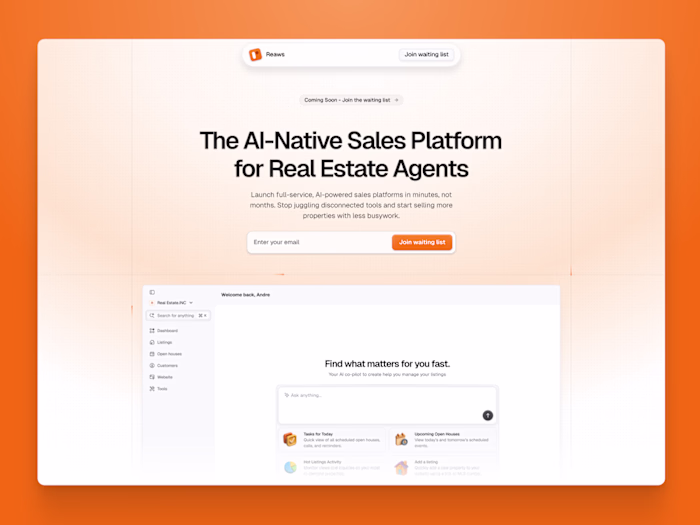 Landing page design for an AI powered real estate SAAS