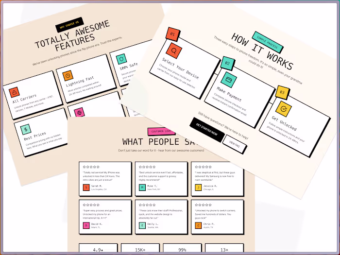 Feature Section & Testimonial UI – AI Product Design