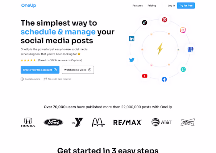 Marketing page redesign for One Up 