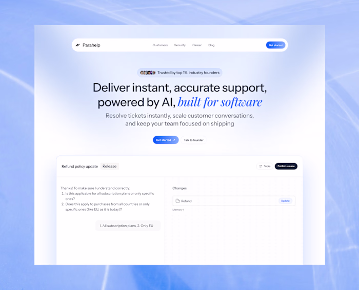 Parahelp AI-Assisted Support Web Experience